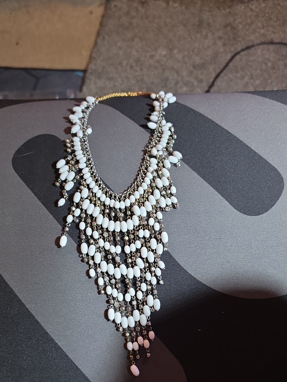 White Beaded Statement Bib Necklace - Women Jewelry